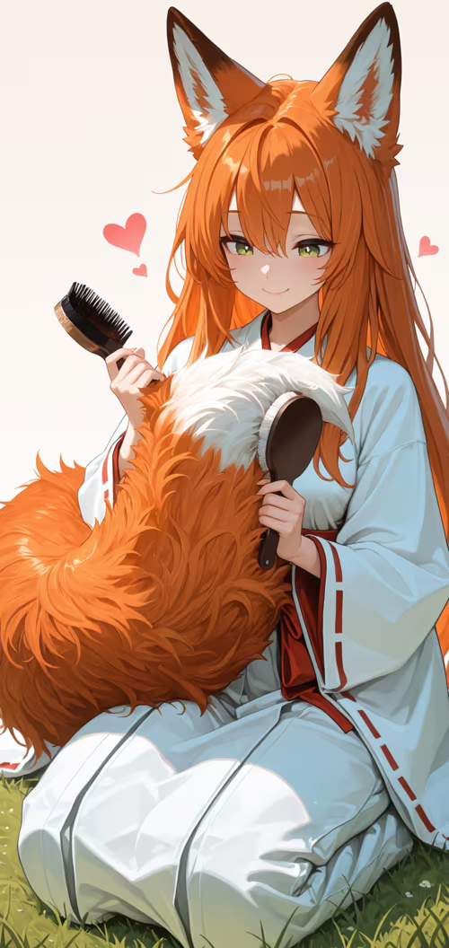 Ein Anime-Mädchen in Form eines Fuchses mit langem, orangefarbenem Haar und grünen... Nokia 2 dot 2