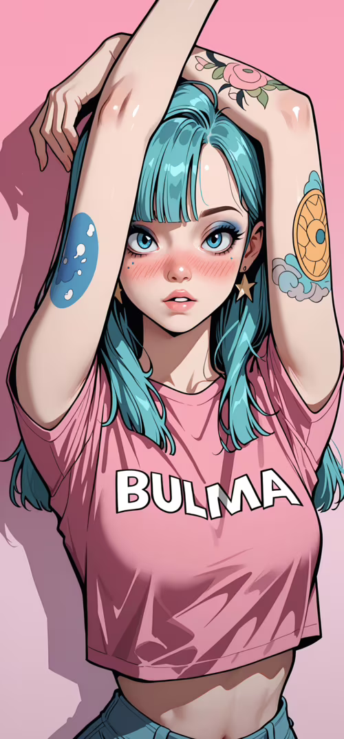 Eine im Anime-Stil gehaltene Illustration von Bulma aus Dragon Ball mit blauem Haar... Samsung Galaxy S22 Ultra