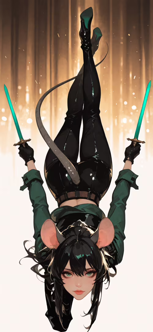 Eine weibliche Anime-Figur mit schwarzen Haaren, grünen Augen, großen Mäuseohren... Apple iPhone 16 Plus