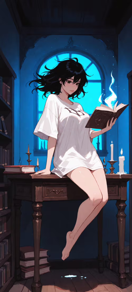 Eine junge Frau mit kurzem, schwarzem Haar schwebt in einem dunklen, von Kerzen beleuchteten... Honor X9