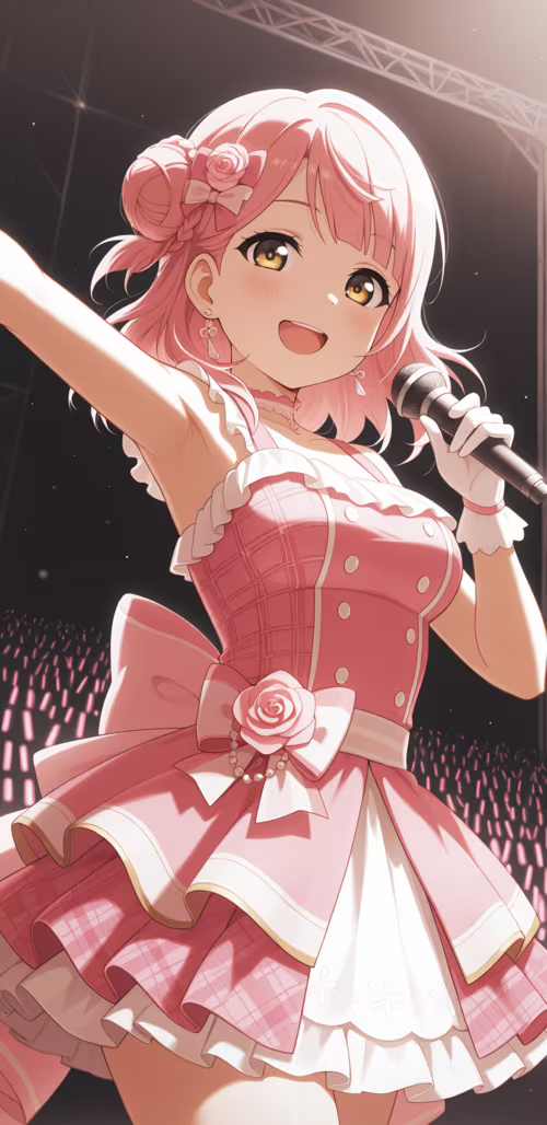 Ayumu Uehara aus Love Live! Nijigasaki High School Idol Club lächelt strahlend, während...