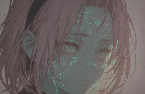 Ein künstlerisches Porträt von Sakura Haruno aus Naruto mit rosa Haaren und leuchtend... Telefon