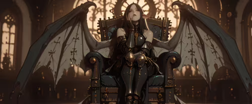 Ein weißhaariger Elf mit großen, dunklen Drachenflügeln sitzt in einem kunstvoll... Telefon