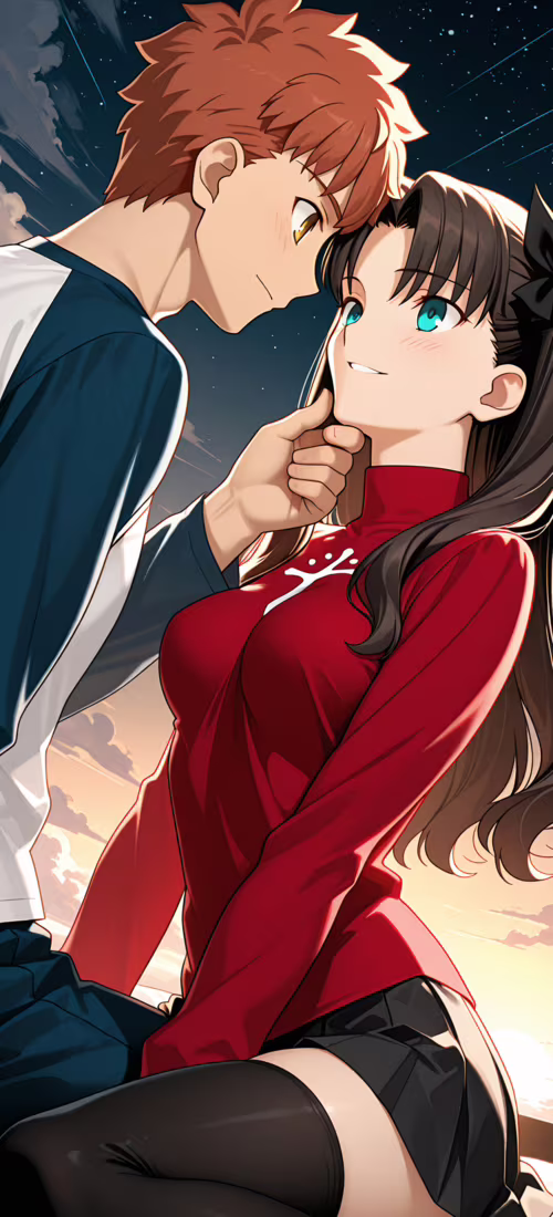 Eine Anime-Illustration von Rin Tohsaka und Shirou Emiya aus Fate/stay night, die... Huawei Mate 40