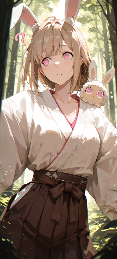 Ein Anime-Mädchen mit hellbraunem Haar und weißen Hasenohren, das ein weißes und... OnePlus 12R