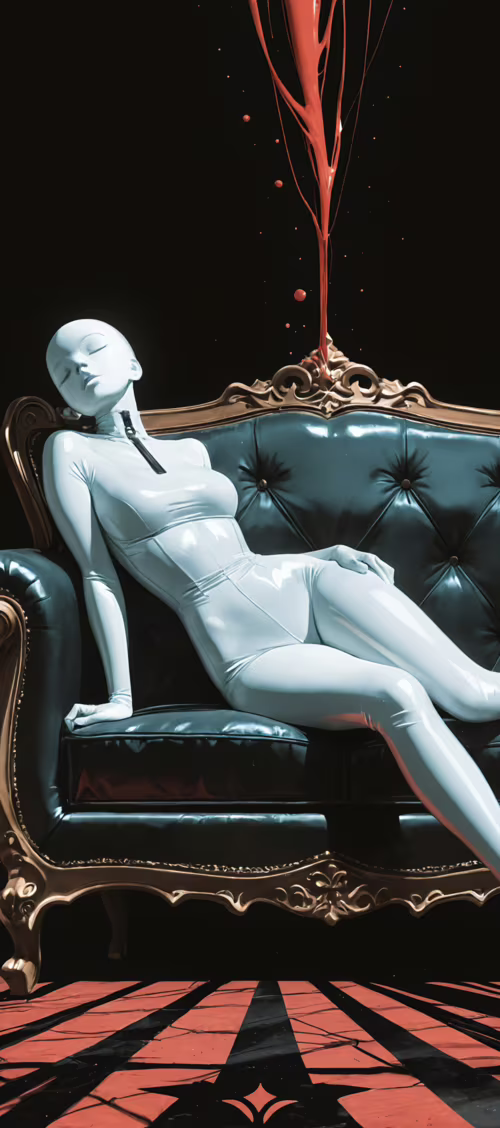 Eine Frau mit einem auffälligen, schwarzen, stachelartigen Kopfschmuck und einem... Huawei Mate XT