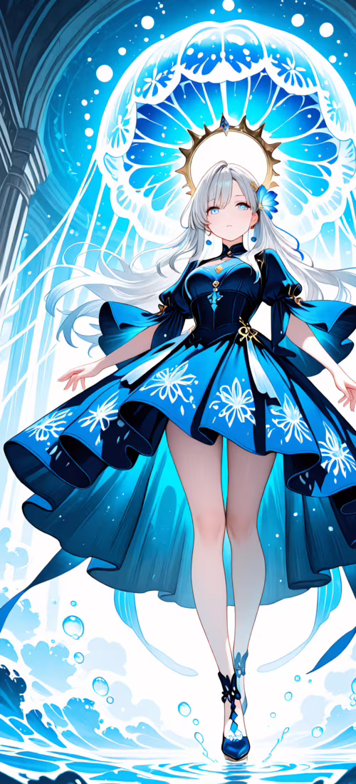 Ein Anime-Mädchen mit langem, silbernem Haar und einem dunkelblauen Kleid steht auf... Huawei Mate 40