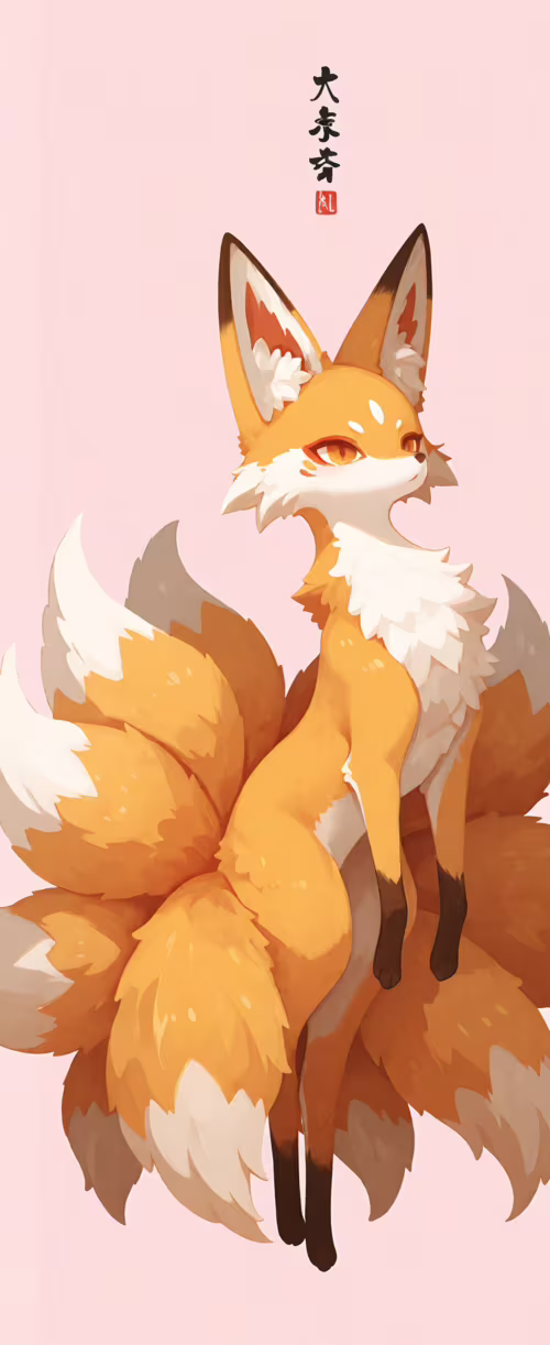 Eine im Anime-Stil gehaltene Illustration eines weißen und orangefarbenen neunschwänzigen... Samsung Galaxy Z Flip6