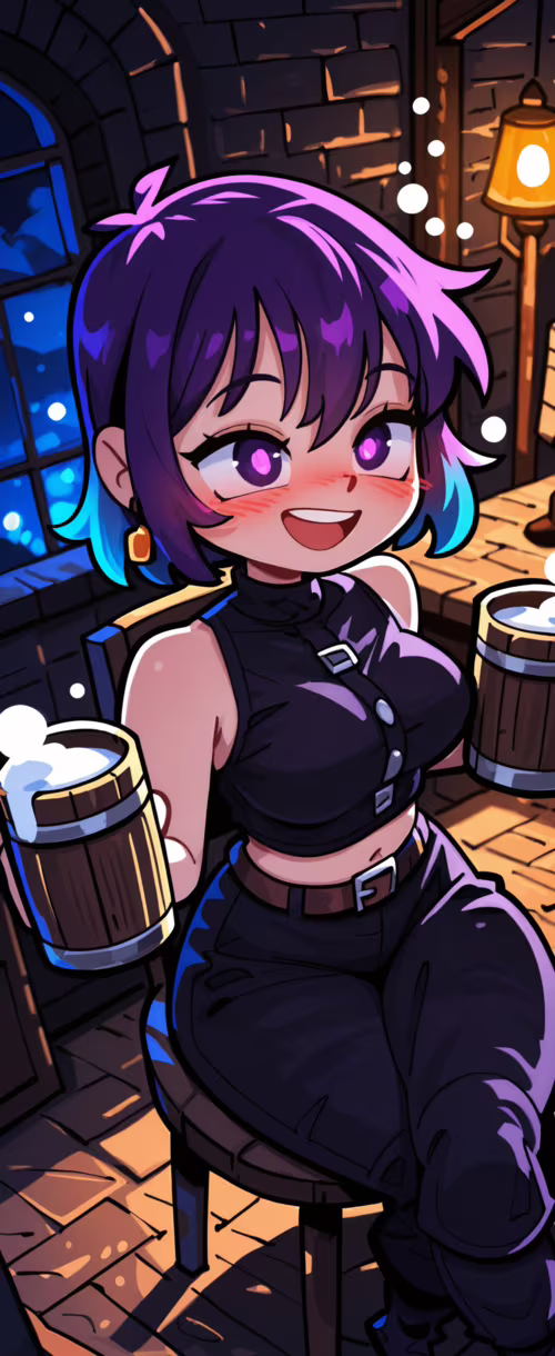 Eine im Anime-Stil gehaltene Illustration eines Mädchens mit kurzem, violett-blauem... Samsung Galaxy Z Flip