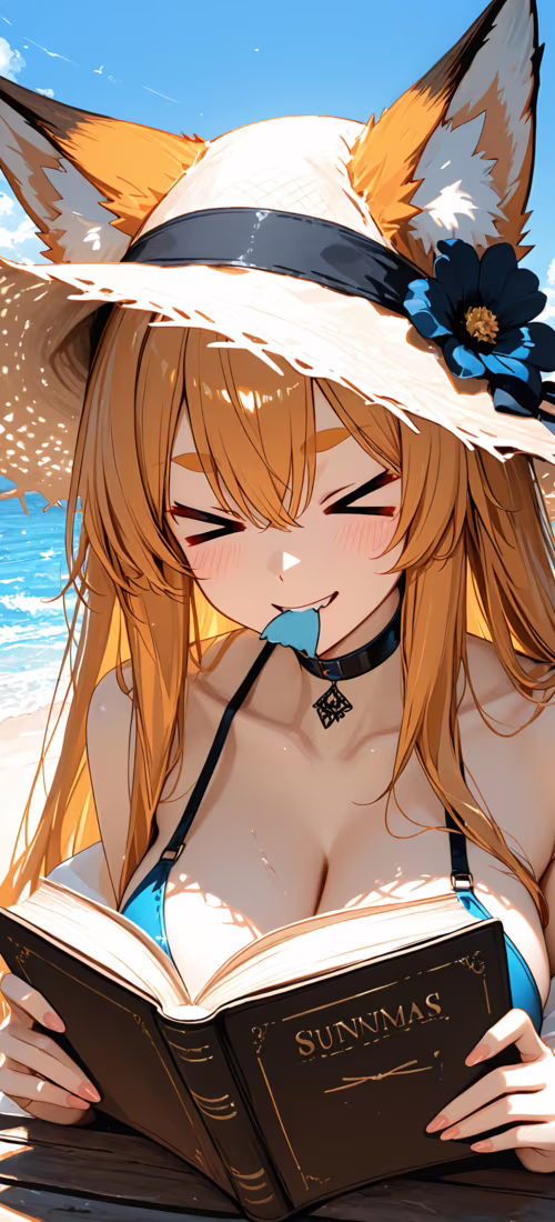 Ein Anime-Fuchs-Mädchen mit schwarzen Haaren und einem Strohhut lächelt mit geschlossenen... Huawei Mate 40