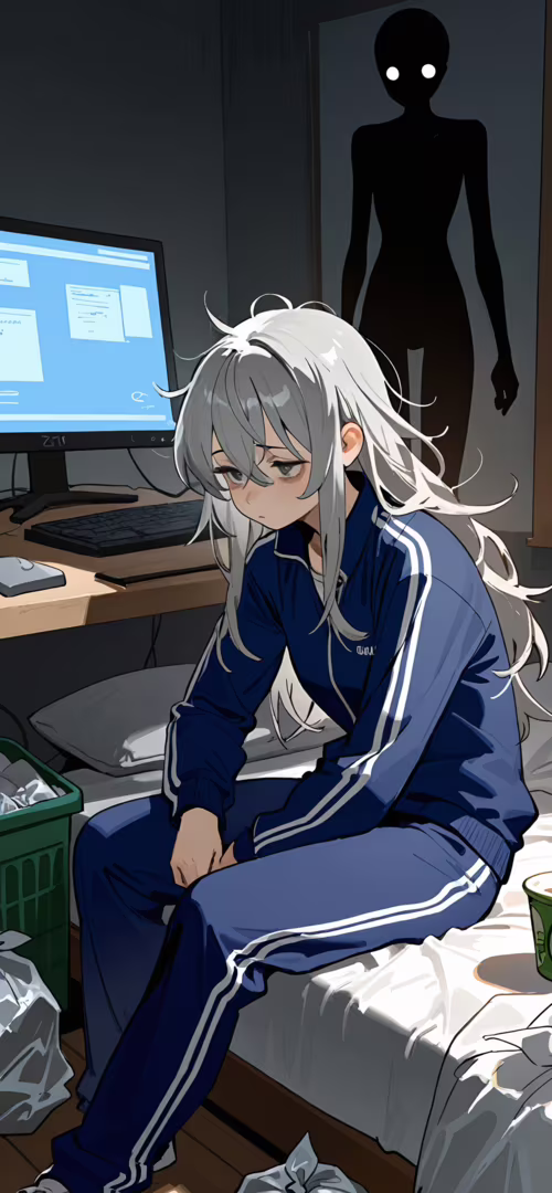 Eine im Anime-Stil gehaltene Illustration eines Mädchens mit langem, ungepflegtem,... Huawei P40