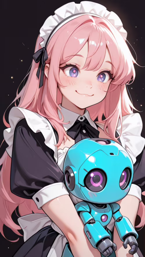 Eine Nahaufnahme eines lächelnden Anime-Mädchens in einem Dienstmädchen-Outfit mit... Unihertz Atom XL