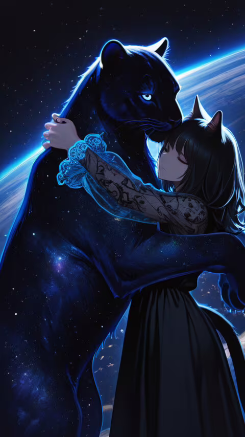 Ein Anime-Mädchen mit Katzenohren, kurzem, schwarzem Haar und einem langen, schwarzen... LG Leon