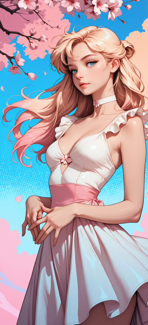 Eine junge Frau mit langen, blonden und pinkfarbenen Haaren und blauen Augen, die... Huawei Mate 40