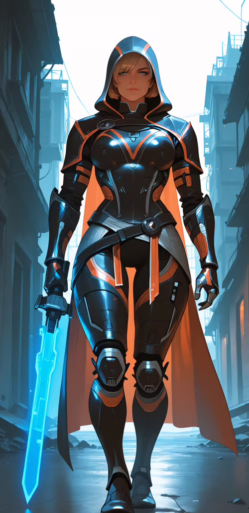 Ein digitales Gemälde einer blonden Frau, Commander Shepard, in schwarzer, futuristischer... Google Pixel 3a