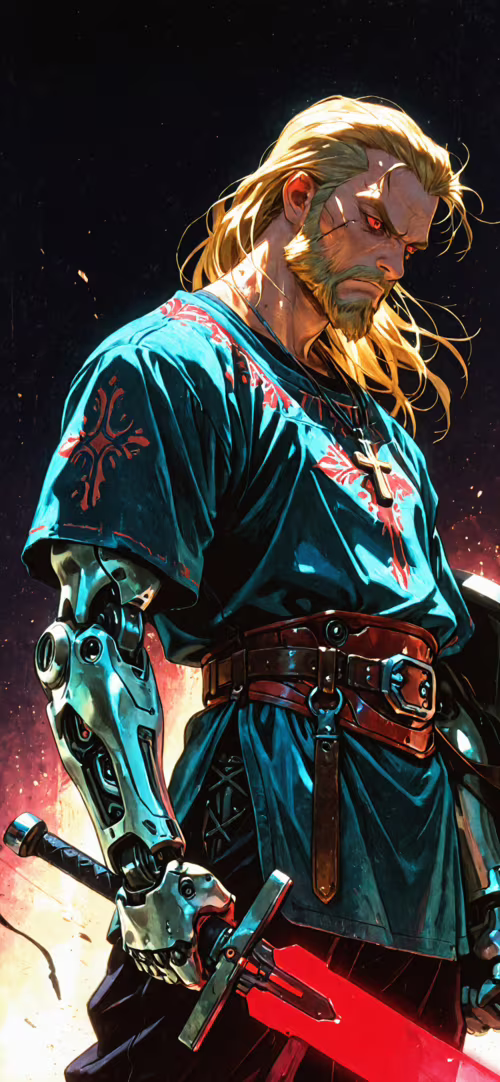 Eine digitale Illustration eines blondhaarigen, bärtigen Kriegers mit leuchtend roten... Apple iPhone 11 Pro Max