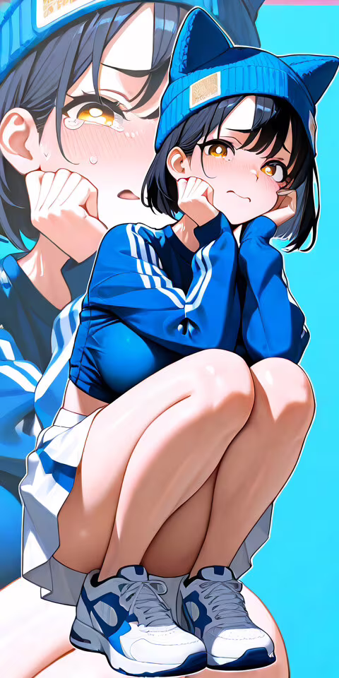 Eine Ganzkörperillustration eines weinenden Anime-Mädchens mit kurzen, dunklen Haaren... Blackview A20