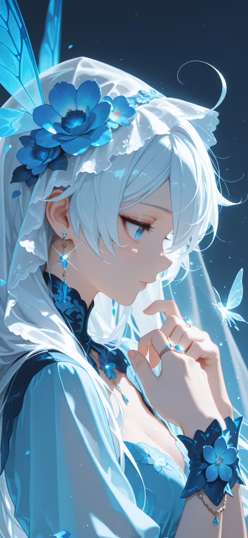 Eine Anime-Illustration von Kiana Kaslana, einer jungen Frau mit langen, weißen Haaren... Honor 9X