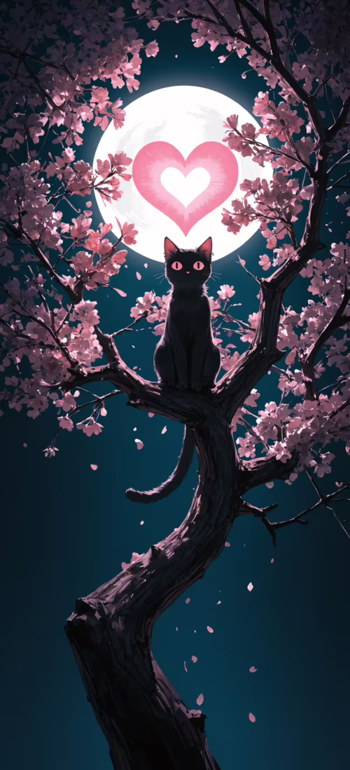 Eine schwarze Katze mit großen, rosafarbenen Augen und einem leuchtend rosa Herz... OnePlus 12R