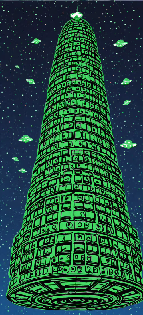 Ein großes, grünes, cartoonhaftes Flugobjekt in Form einer Scheibe mit leuchtend... Huawei Mate 40