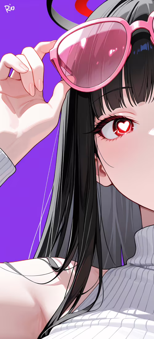 Ein Anime-Mädchen mit langem, schwarzem Haar, das als Rio Tsukatsuki aus Blue Archive... Huawei P40 Pro plus