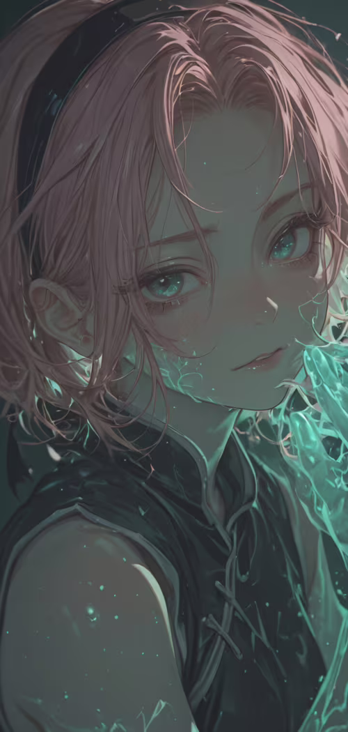 Ein künstlerisches Porträt von Sakura Haruno aus Naruto mit rosa Haaren und leuchtend... Blackview A30