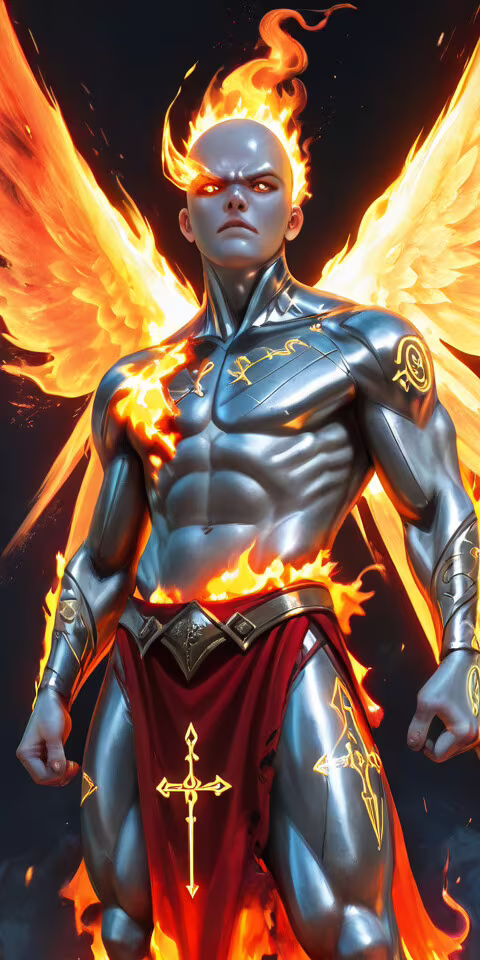 Ein digitales Ganzkörperbild, das einen mächtigen, glatzköpfigen Engel mit silberner... Blackview A20