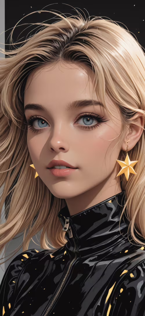 Eine digitale Illustration einer jungen Frau mit blonden und pinkfarbenen Haaren,... Blackview A30