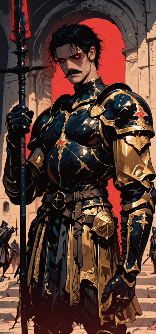 Ein muskulöser, dunkelhaariger Krieger mit Schnurrbart und leuchtend roten Augen,... Samsung Galaxy S22 Ultra