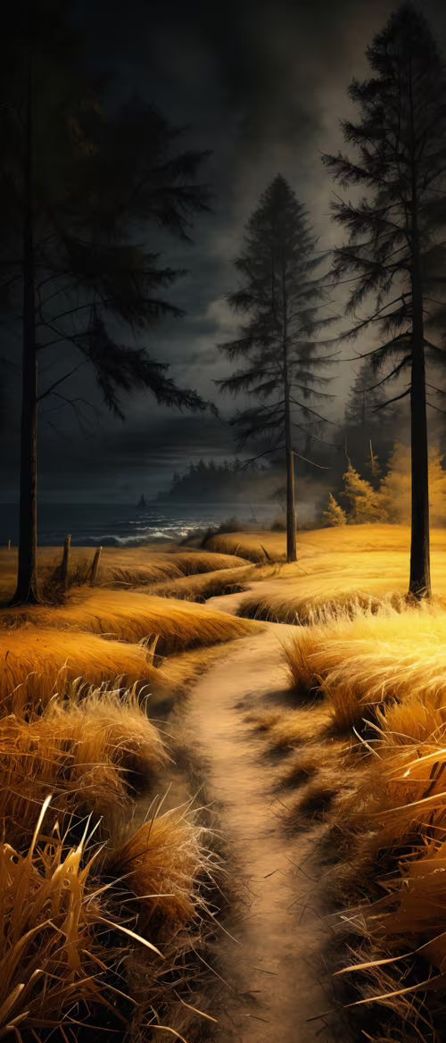 Ein malerisches Bild einer staubigen Pfad, der sich durch ein goldenes Feld mit hohem... Sony Xperia PRO dash I