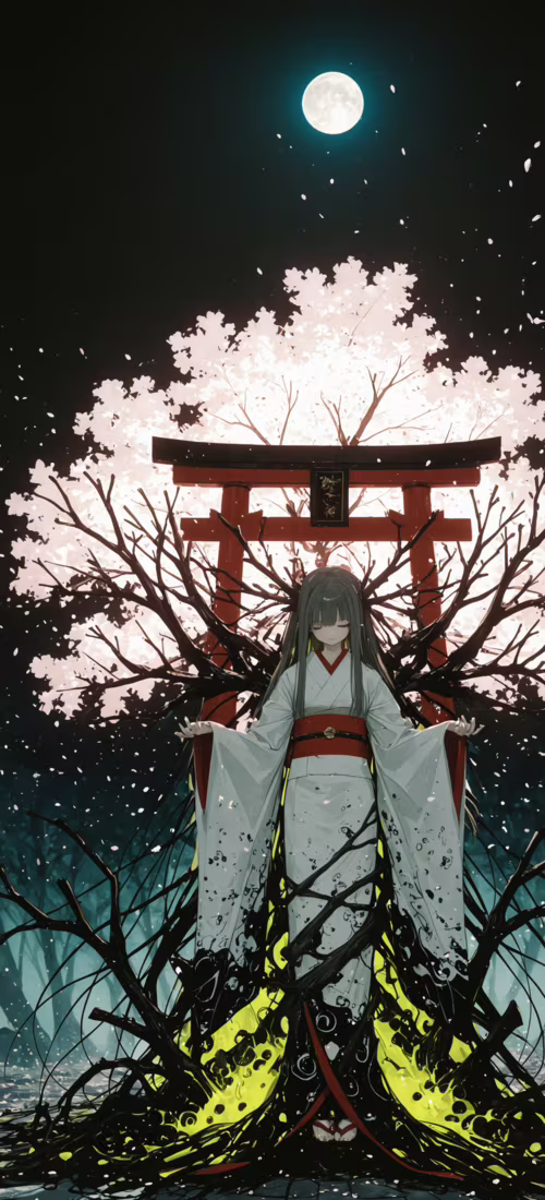 Eine im Anime-Stil gehaltene Illustration einer jungen Frau mit dunklen Haaren, die...