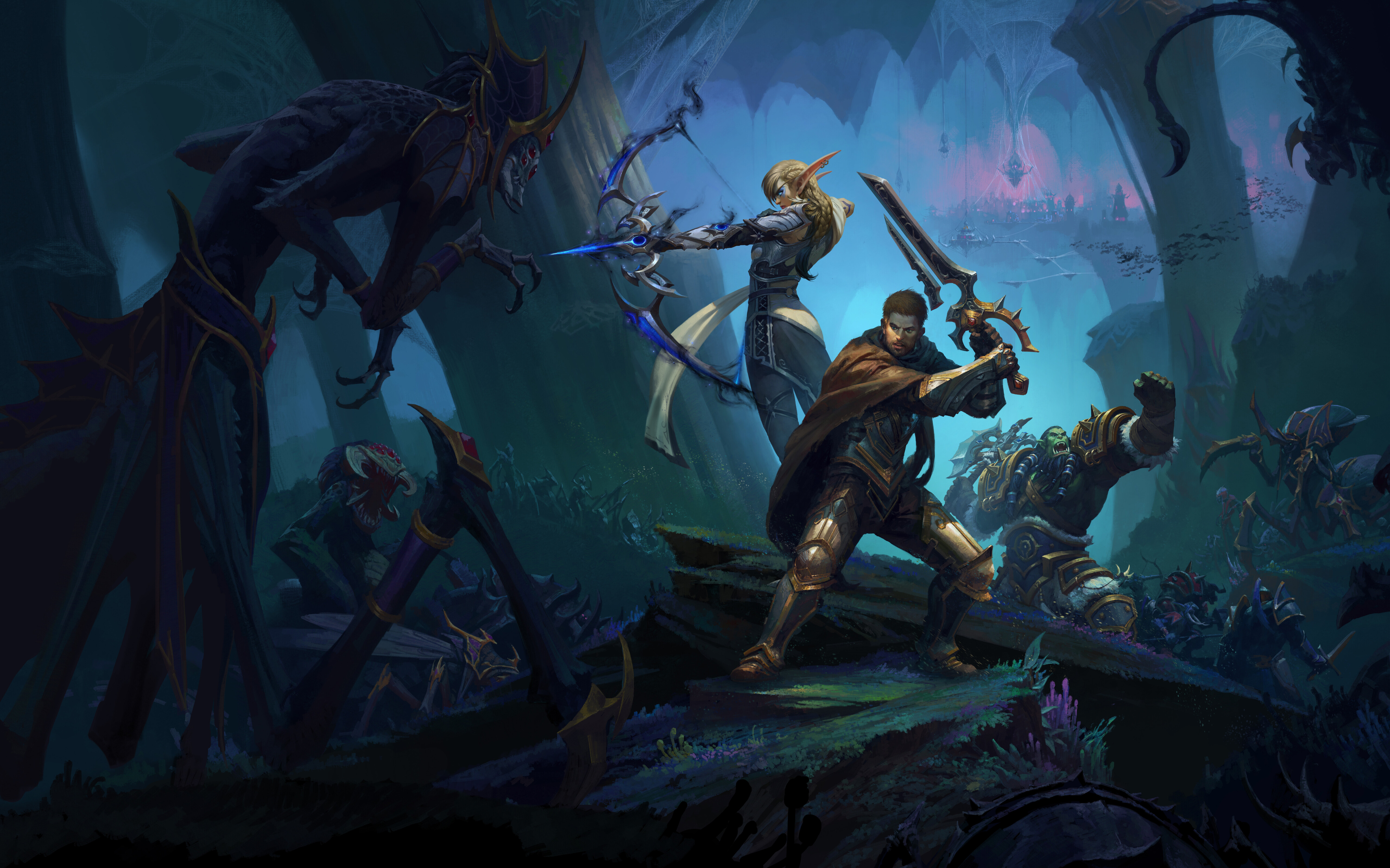 Alleria Windläufer, Anduin Wrynn und Thrall aus dem Videospiel World of Warcraft: The War Within.