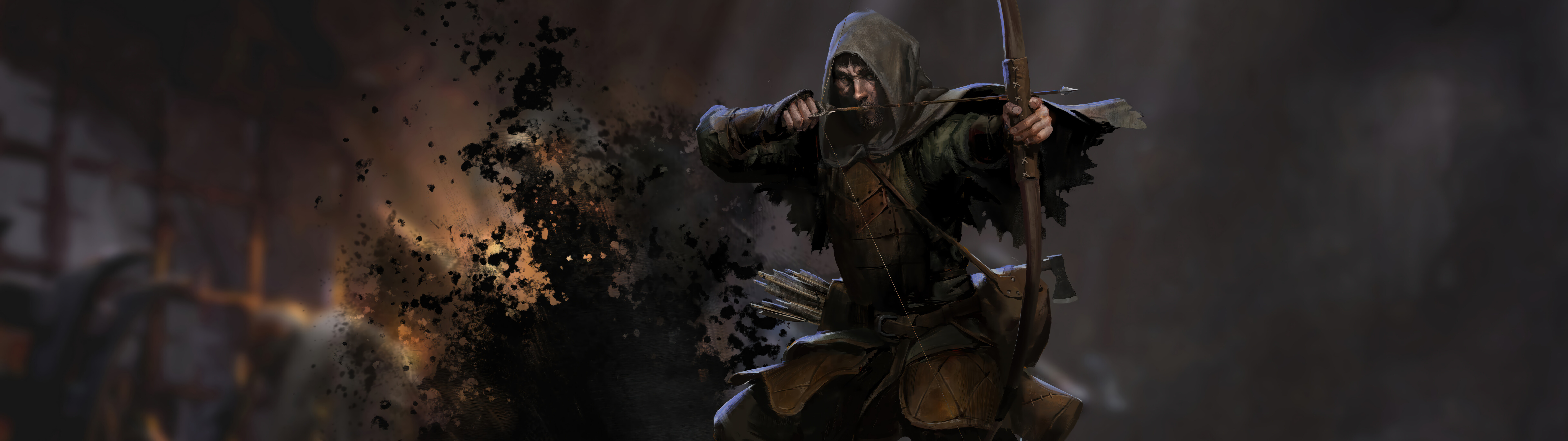 Ein düsterer Fantasy-Krieger erkundet einen schwach beleuchteten, steinernen Dungeon-Korridor, inspiriert vom Videospiel Dark and Darker.