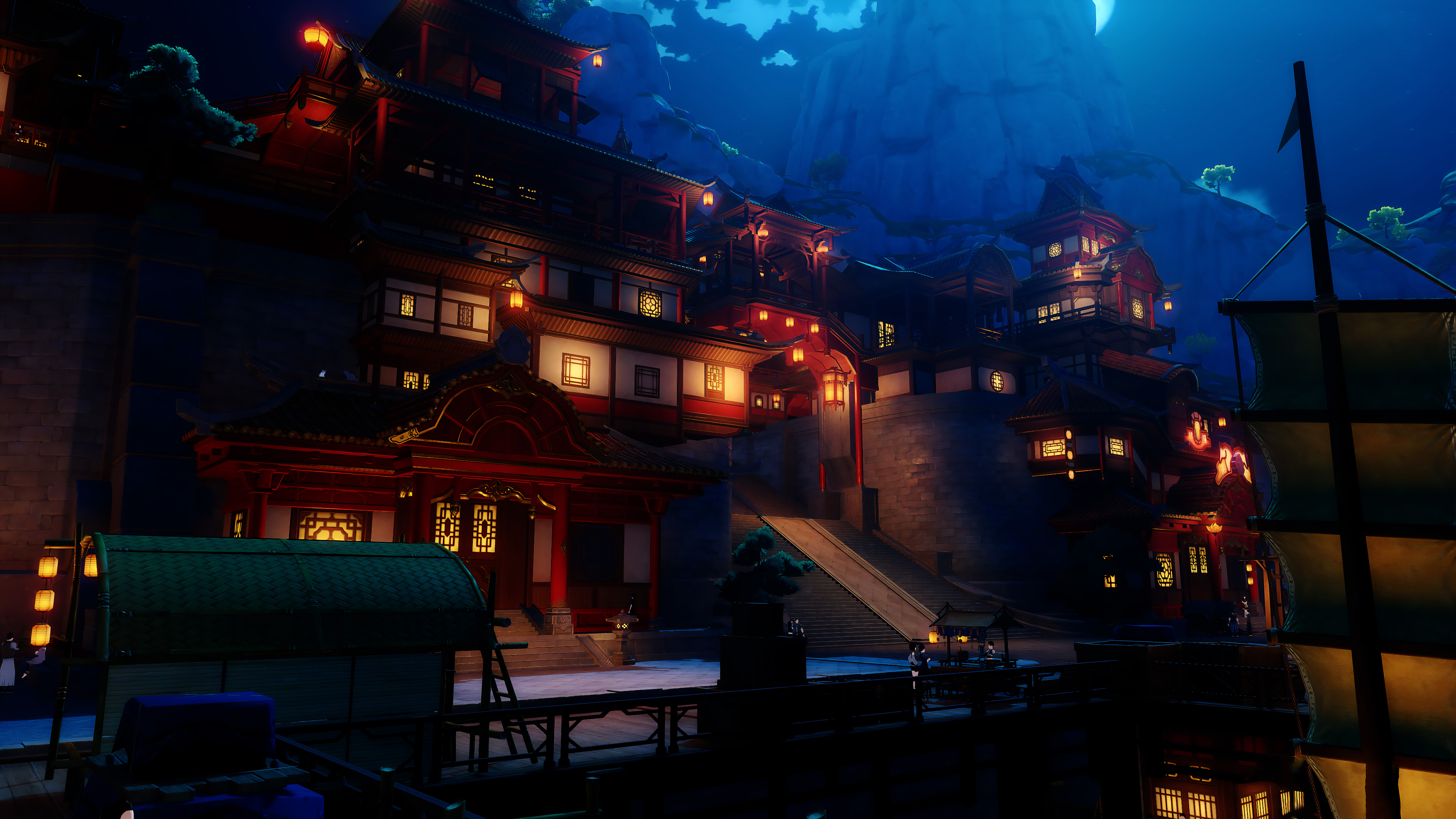 Eine wunderschön gestaltete Figur im Stil des Spiels Genshin Impact, die durch ihre detaillierte Kleidung und die Darstellung von Elementareffekten besticht.