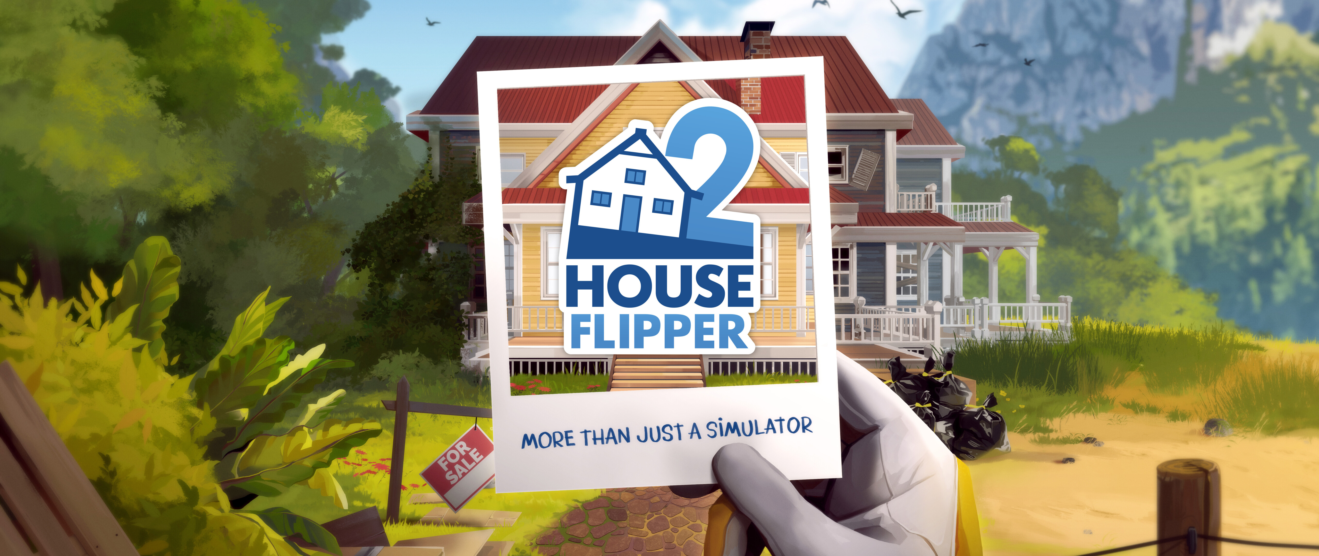 Eine Figur, die in einem unordentlichen Raum mit Renovierungs- und Reinigungsarbeiten beschäftigt ist, wobei Elemente aus dem Spiel „House Flipper 2“ zu sehen sind.