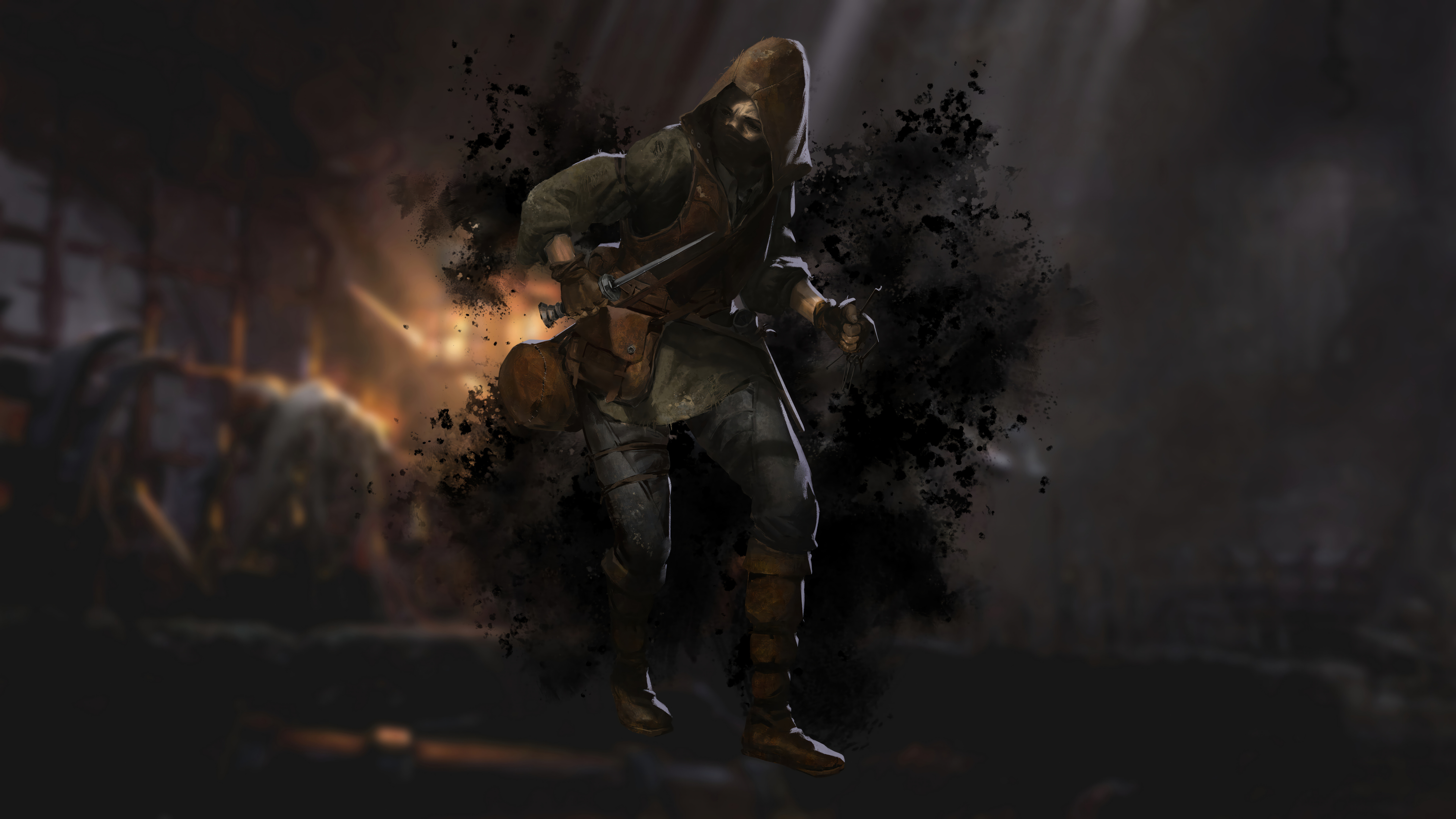 Ein schwer gepanzerter mittelalterlicher Krieger erkundet ein düsteres, fackelerhelltes Steingewölbe, inspiriert vom Spiel Dark and Darker.