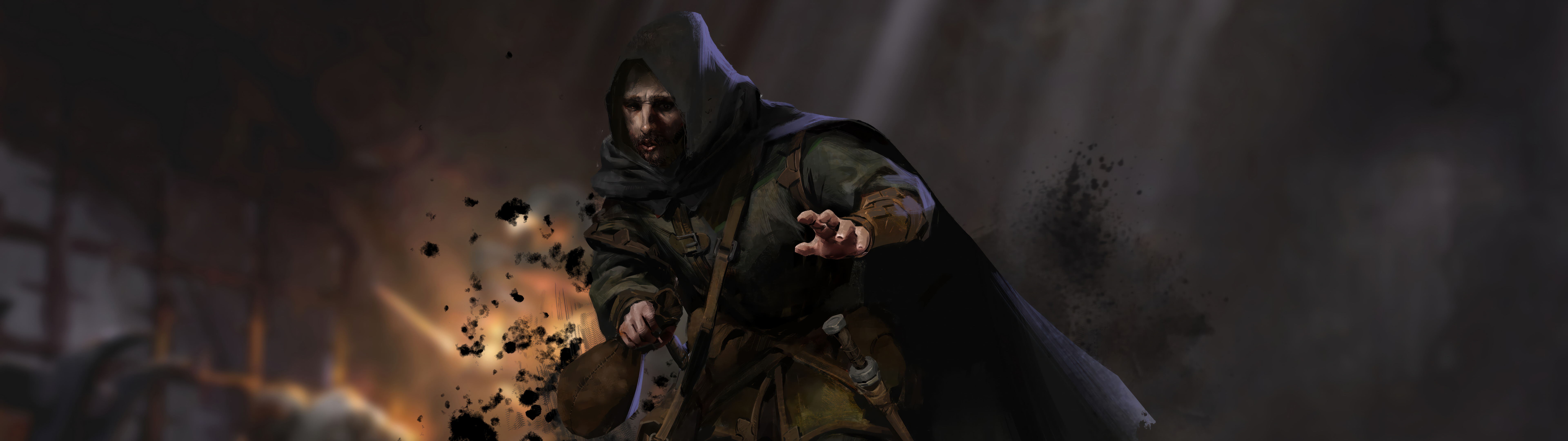 Ein düsterer Krieger in schwerer Rüstung, der in einem dunklen, von Fackeln beleuchteten Dungeon-Korridor aus dem Spiel Dark and Darker steht.