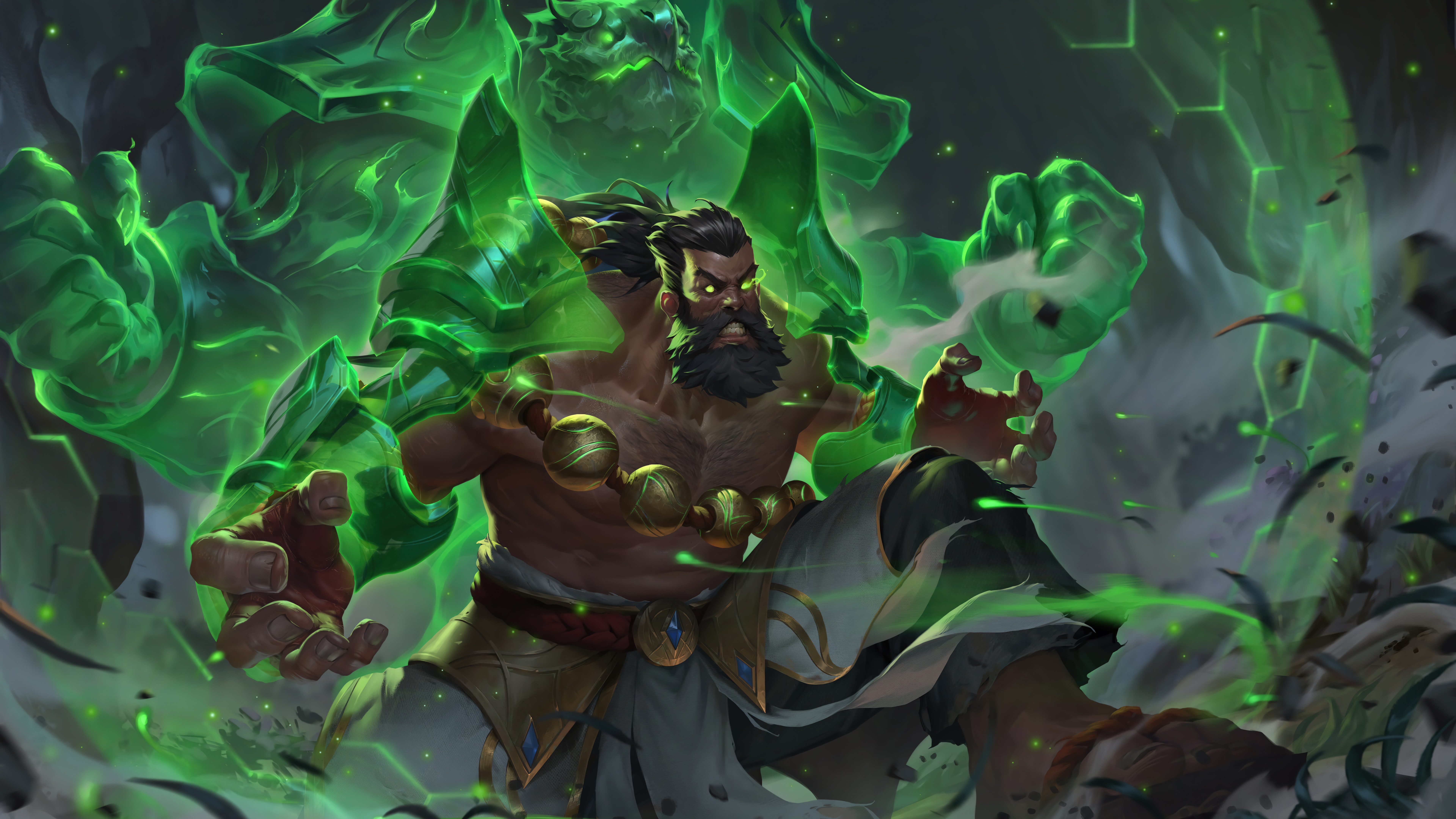 Udyr, der Geisterwanderer aus League of Legends, in einer urwüchsigen und kraftvollen Pose.