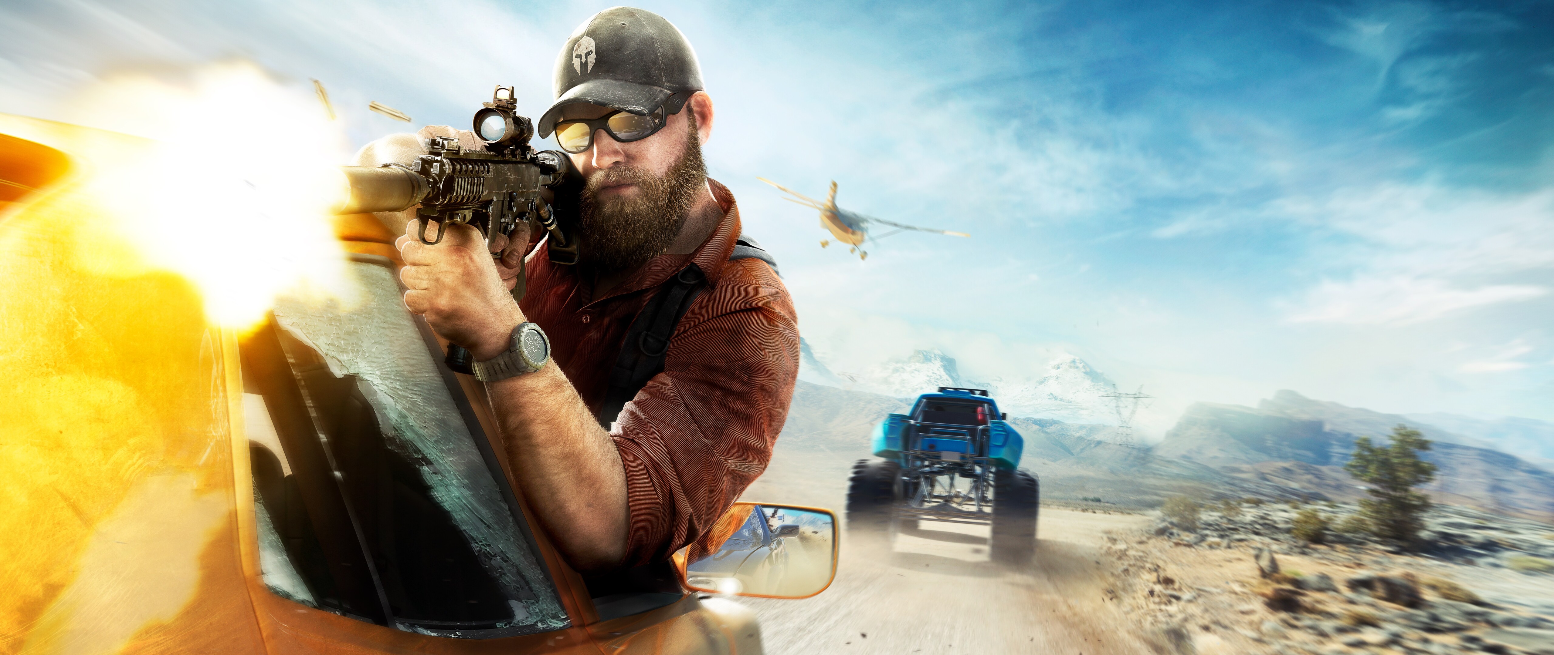 Ein hochtrainierter Agent der „Ghost“-Einheit aus Tom Clancys „Ghost Recon Wildlands“, der die vollständige militärische Einsatzausrüstung trägt und ein Sturmgewehr hält.