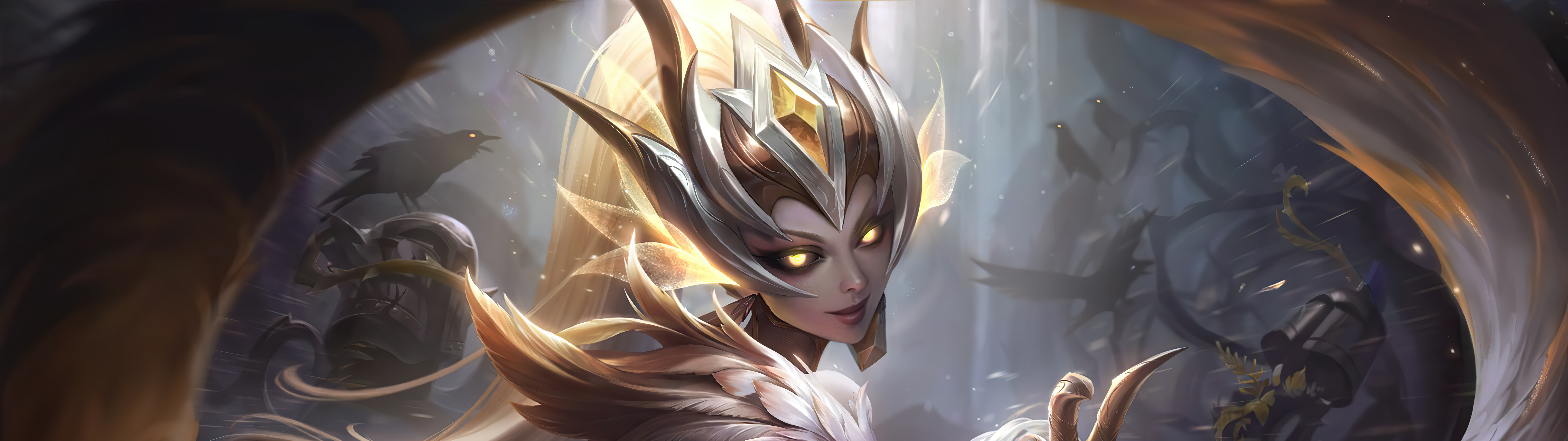 Detaillierte Darstellung von Zyra aus League of Legends, umgeben von magischen, dornenbewehrten Ranken und üppigem Grün.