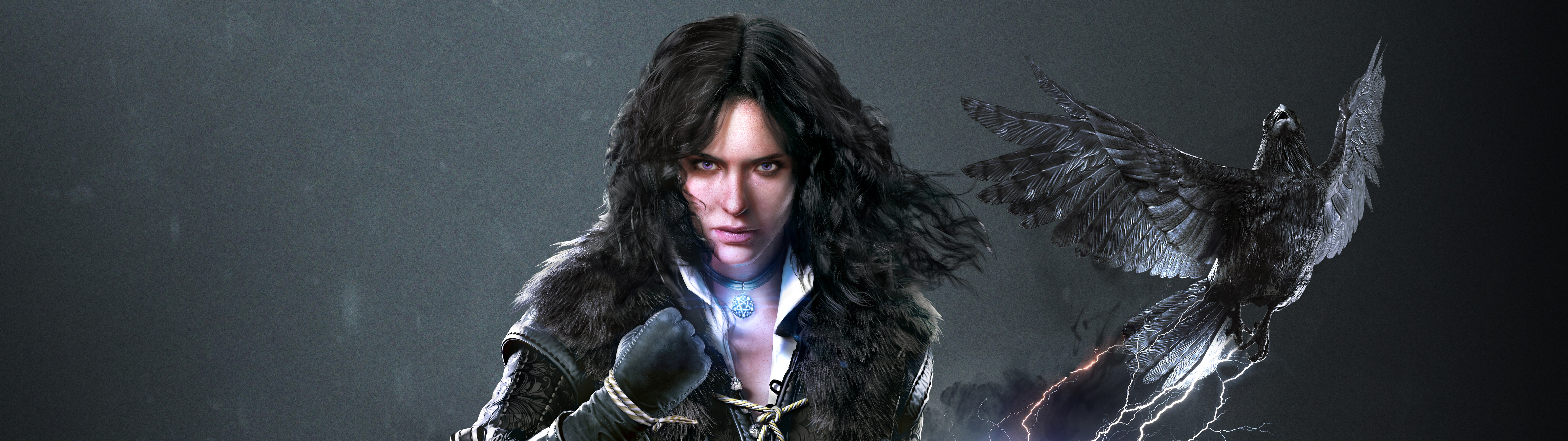 Ein detailliertes Porträt der Zauberin Yennefer von Vengerberg aus dem Spiel The Witcher 3: Wild Hunt.