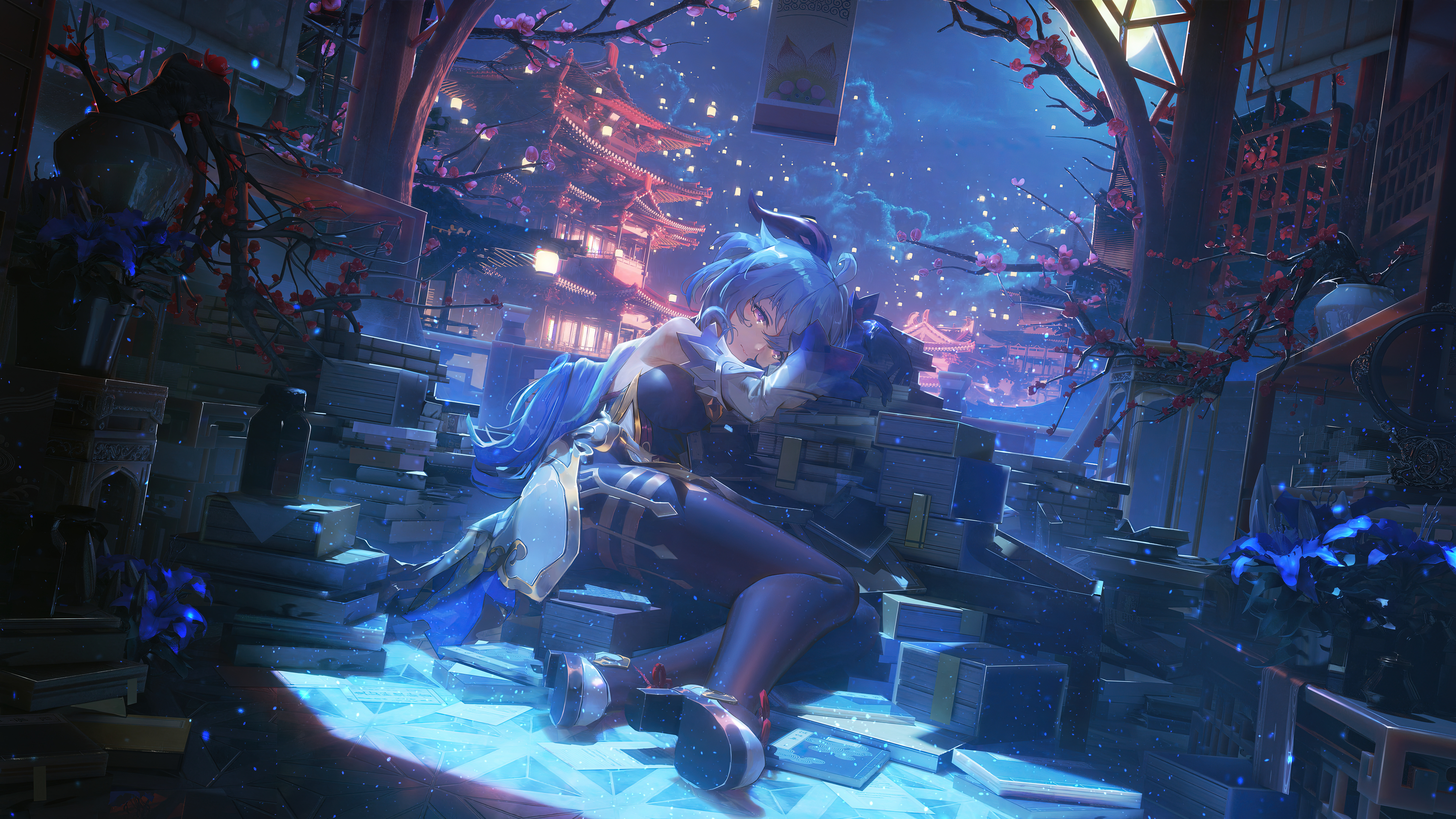 Eine äußerst detaillierte Darstellung von Ganyu aus Genshin Impact, die ihre charakteristischen Hörner und ihr elegantes Charakterdesign hervorhebt.