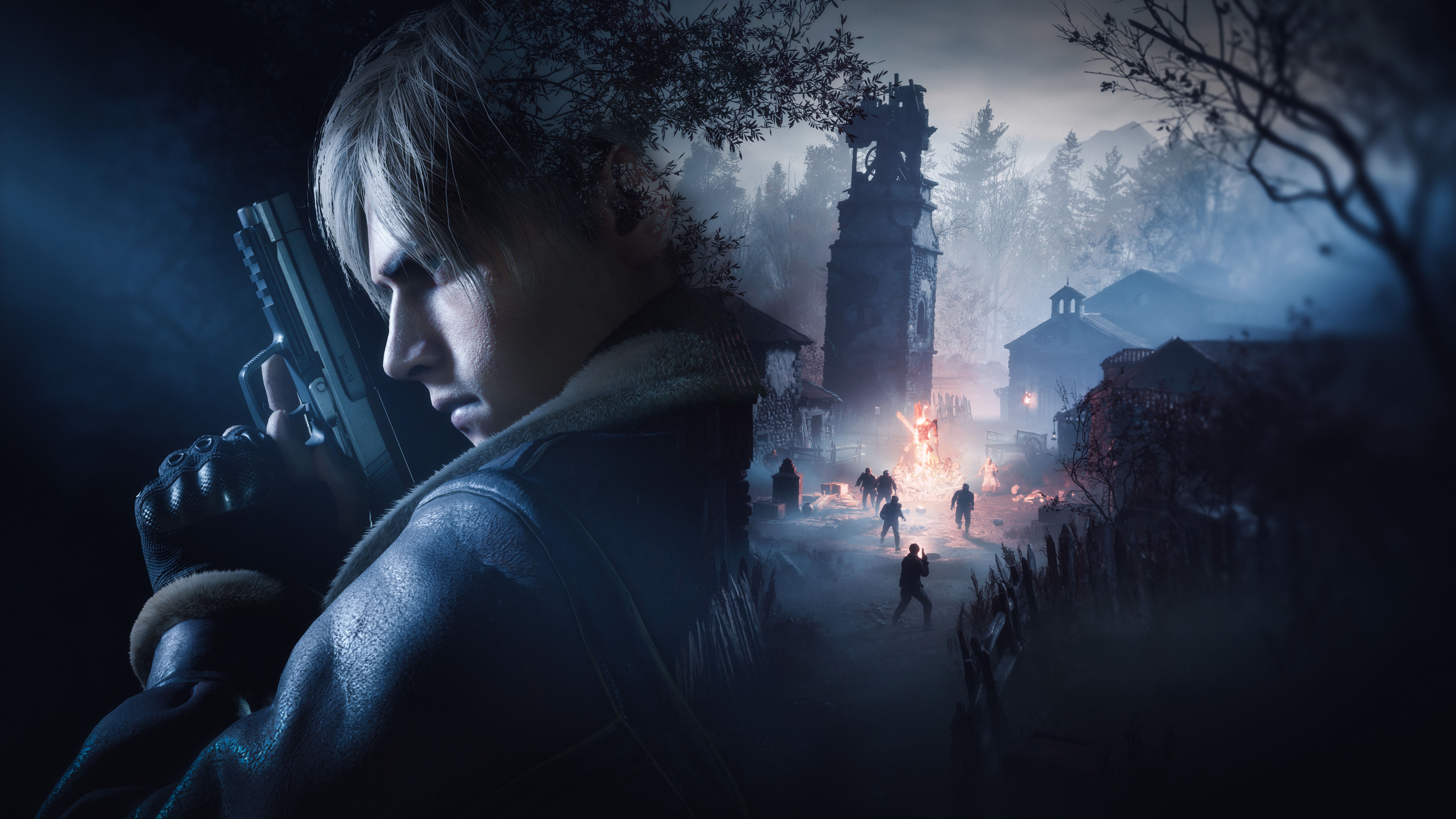 Leon S. Kennedy aus Resident Evil 4 (2023) in einer düsteren und atmosphärischen Survival-Horror-Umgebung.